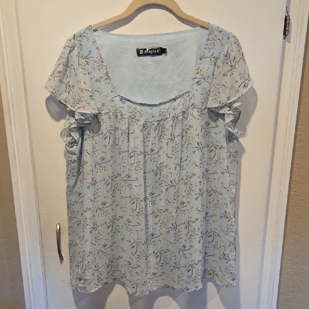 Allegra K Floral Print Blouse L